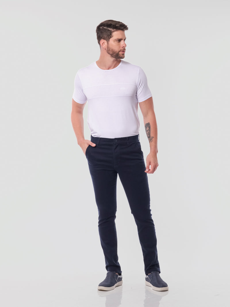 Calça Slim em Sarja Elastano Azul Marinho