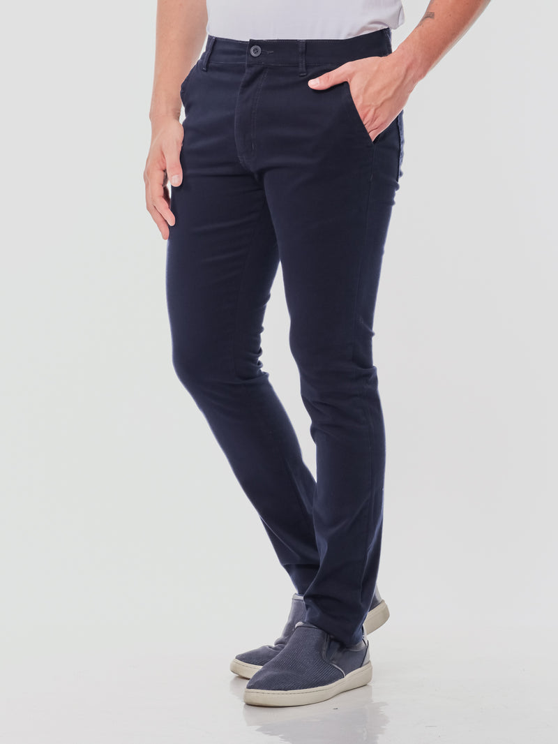 Calça Slim em Sarja Elastano Azul Marinho