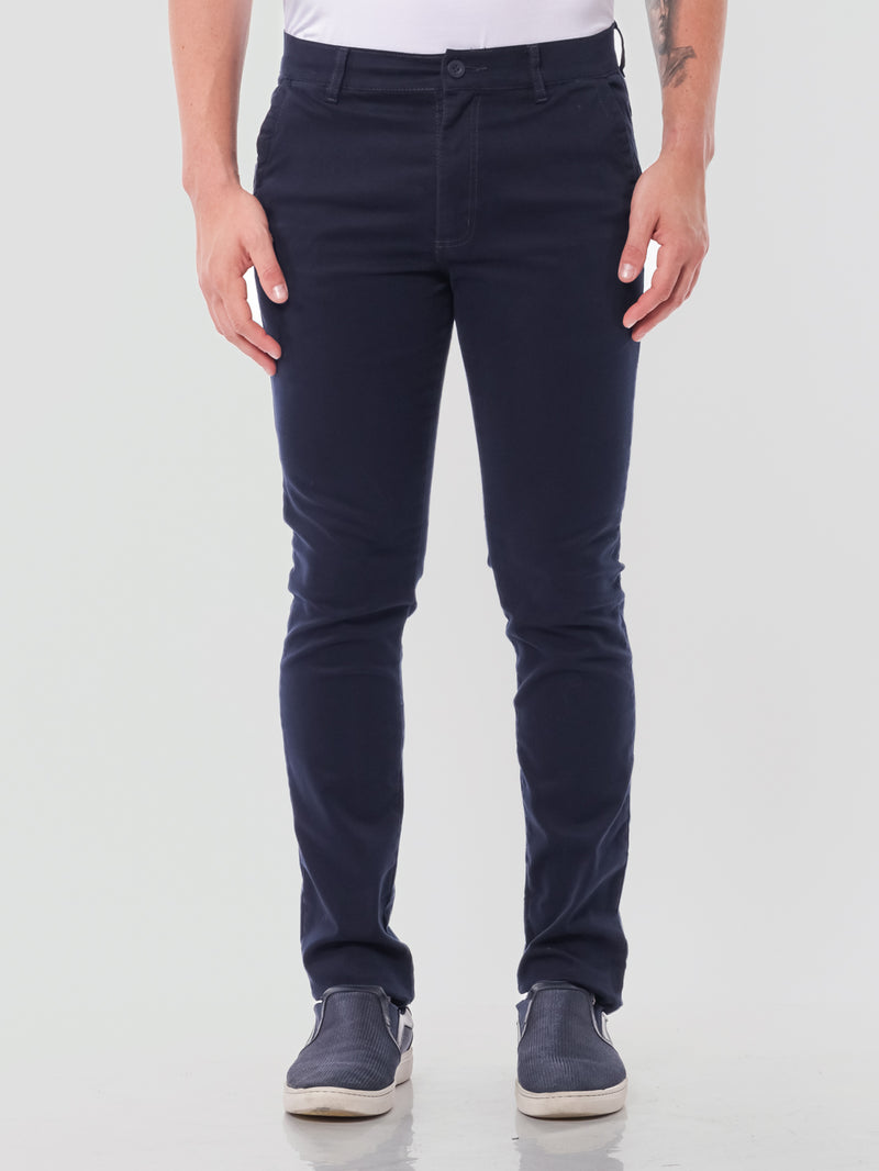 Calça Slim em Sarja Elastano Azul Marinho