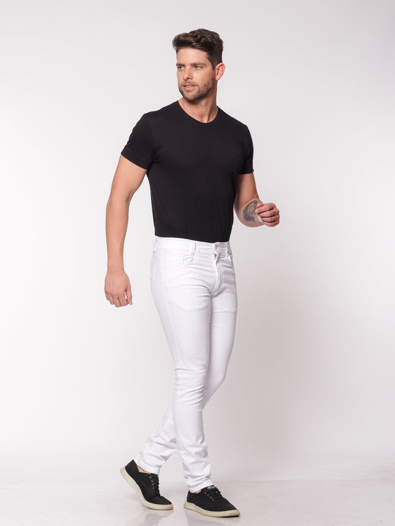 Skinny em Sarja Elastano Branca