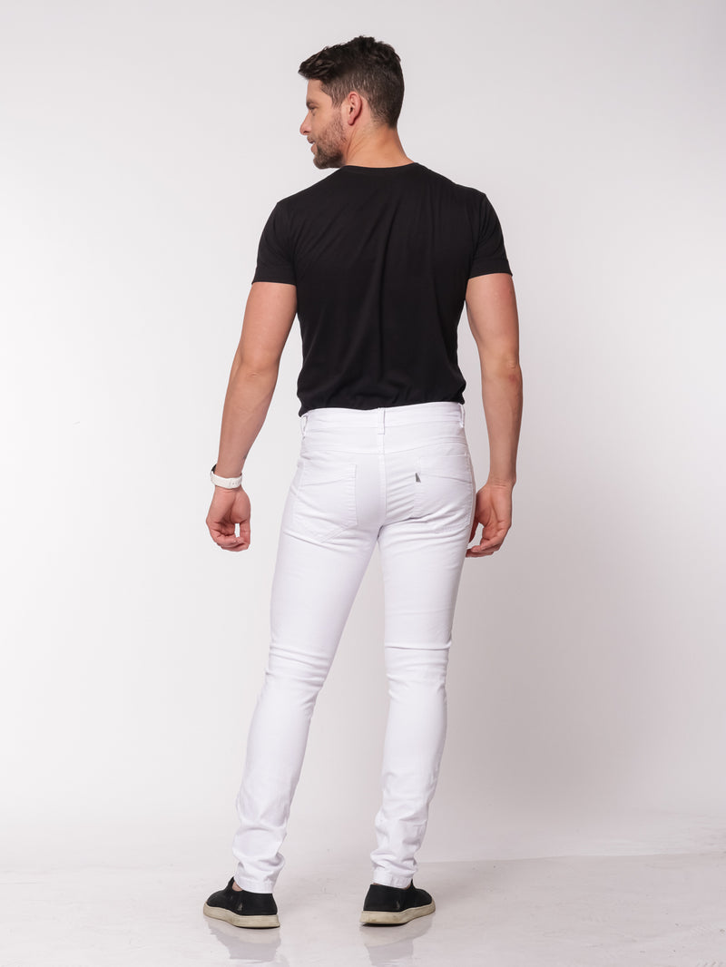 Skinny em Sarja Elastano Branca