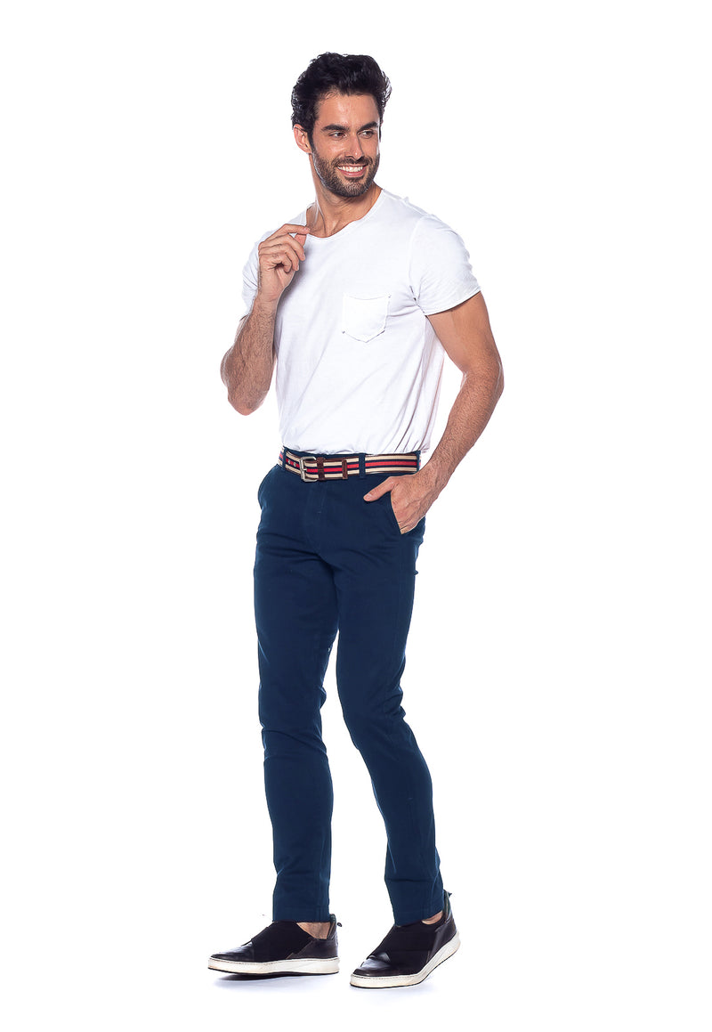 Calça Slim em Sarja Elastano Azul Cobalto