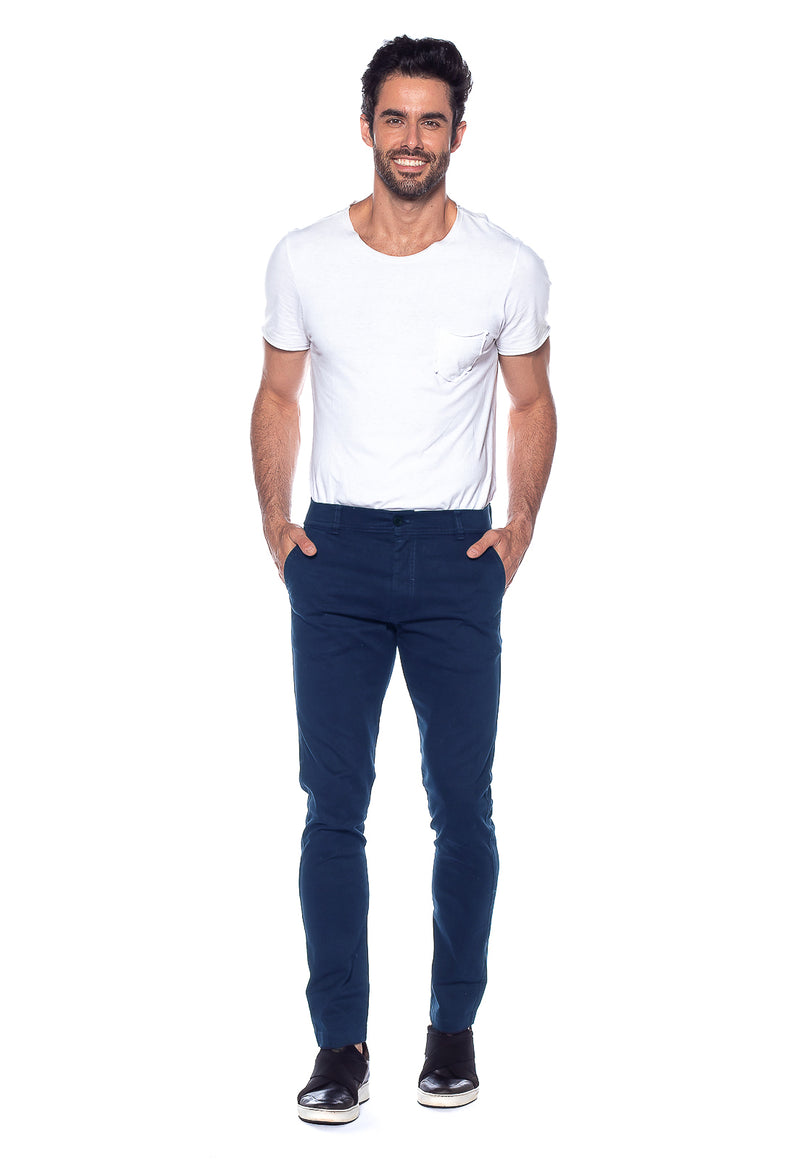 Calça Slim em Sarja Elastano Azul Cobalto
