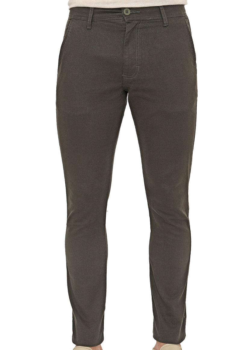 Calça Slim em Sarja Elastano Verde Musgo