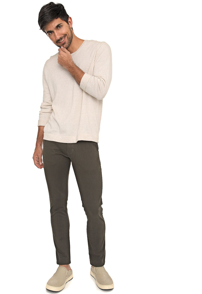 Calça Slim em Sarja Elastano Verde Musgo