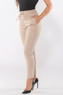 Calça Sarja Lycra com Elástico no Cós Bege