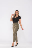 Calça Sarja com Elástico no Cós Bege Escuro