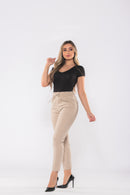 Calça Sarja Lycra com Elástico no Cós Bege