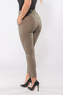 Calça Sarja com Elástico no Cós Bege Escuro